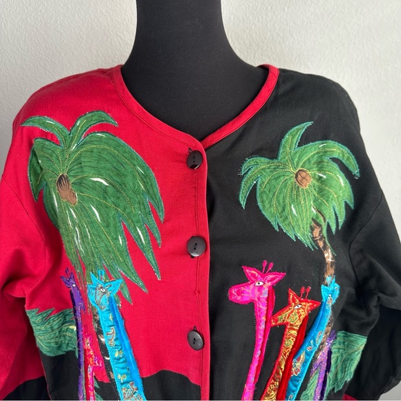 New Direction Embroidered Giraffe Colorblock Jacket Plus Size 1X Art to Wear - Picture 2 of 10